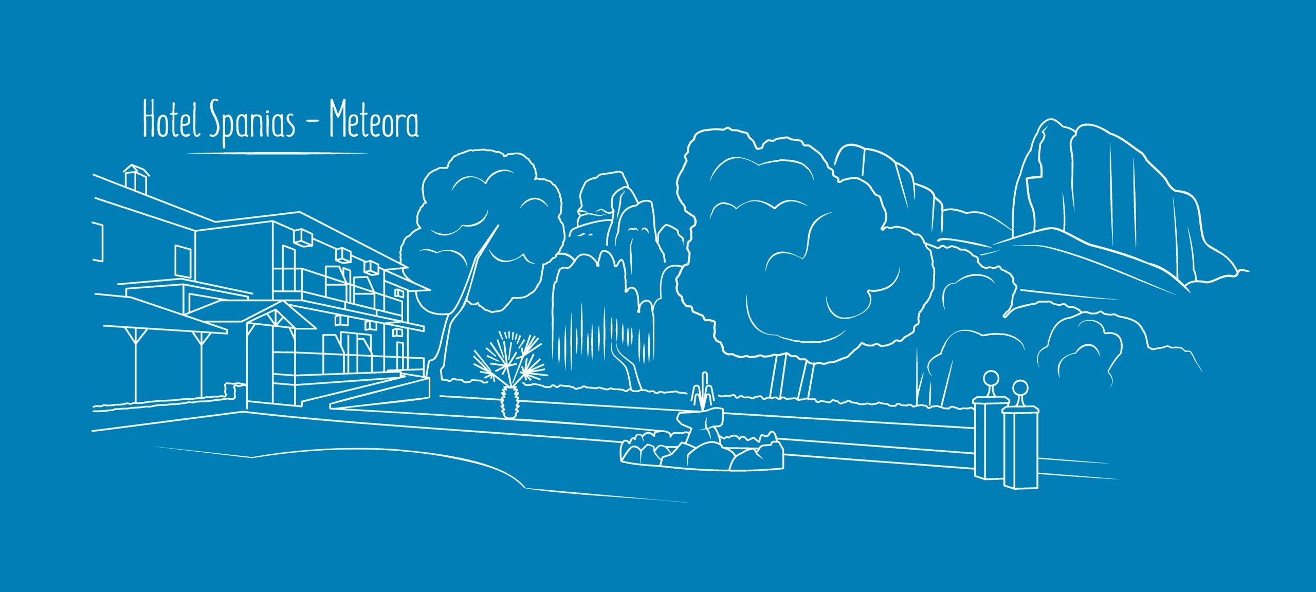 Line-Art-Illustration der Meteora-Felsformationen